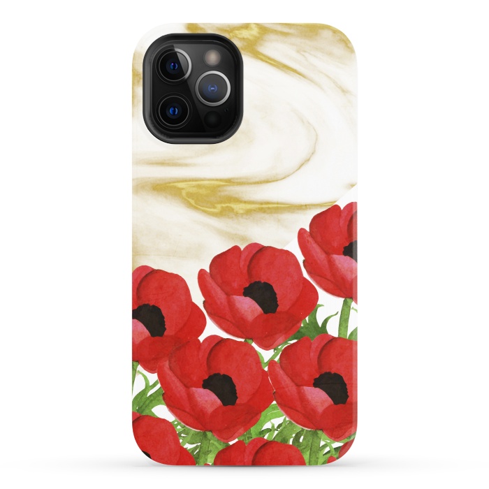 iPhone 12 Pro StrongFit Red Flowers on Marbel by Rossy Villarreal