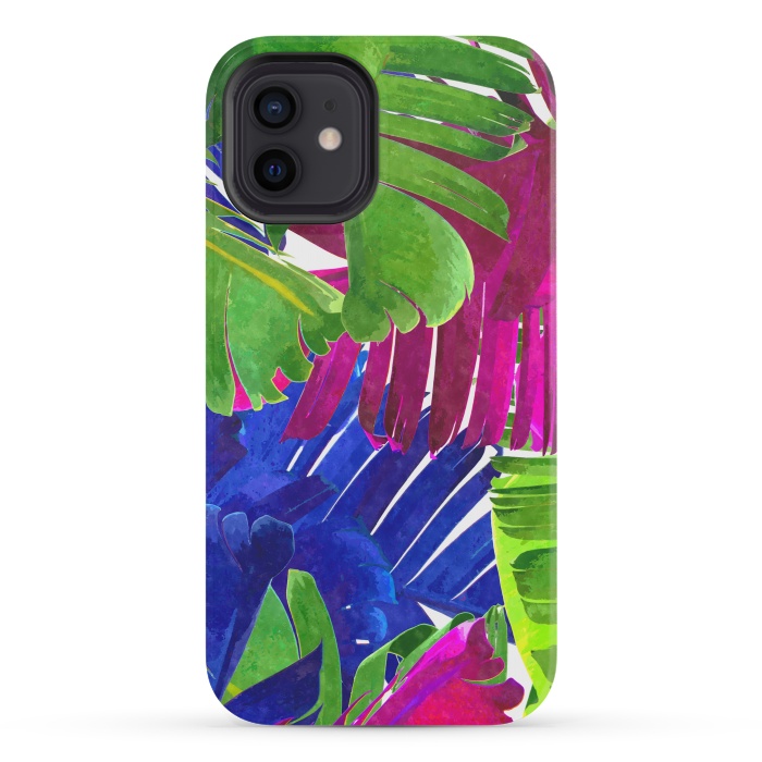 iPhone 12 mini StrongFit Colorful Tropica Leaves by Alemi