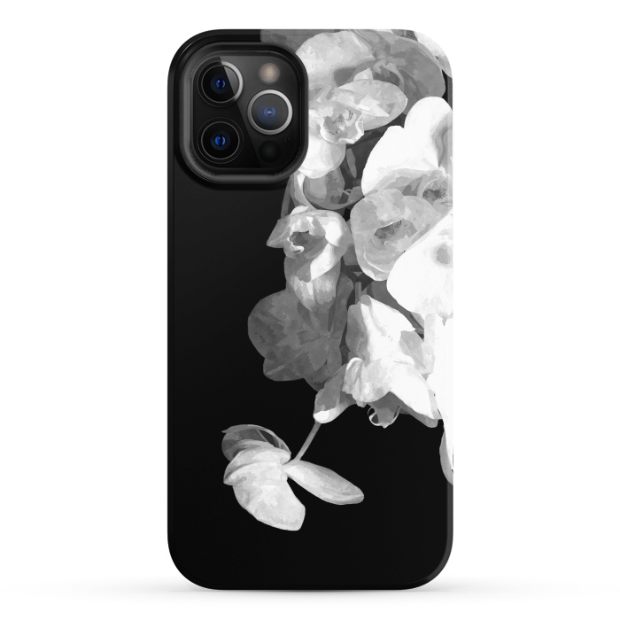 iPhone 12 Pro StrongFit White Orchids Black Background by Alemi