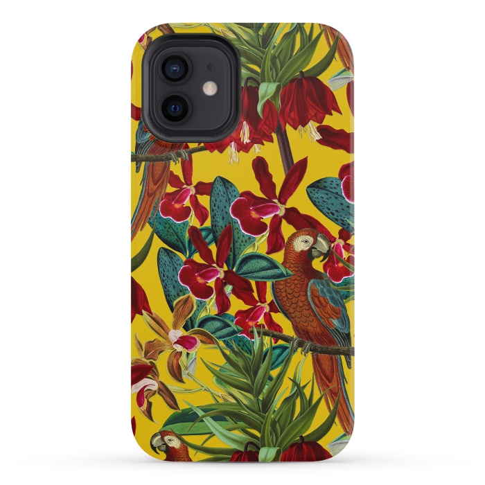 iPhone 12 mini StrongFit Parrots in tropical flower jungle by  Utart