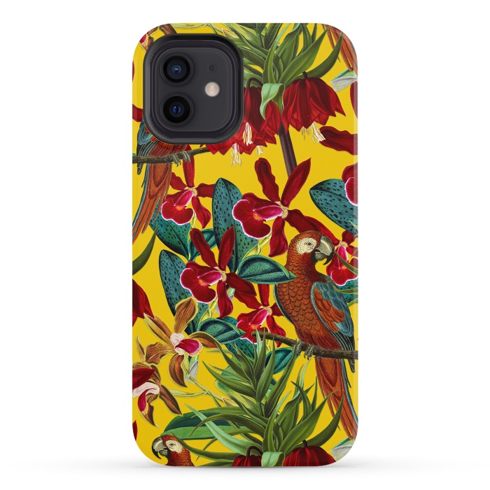 iPhone 12 StrongFit Parrots in tropical flower jungle by  Utart