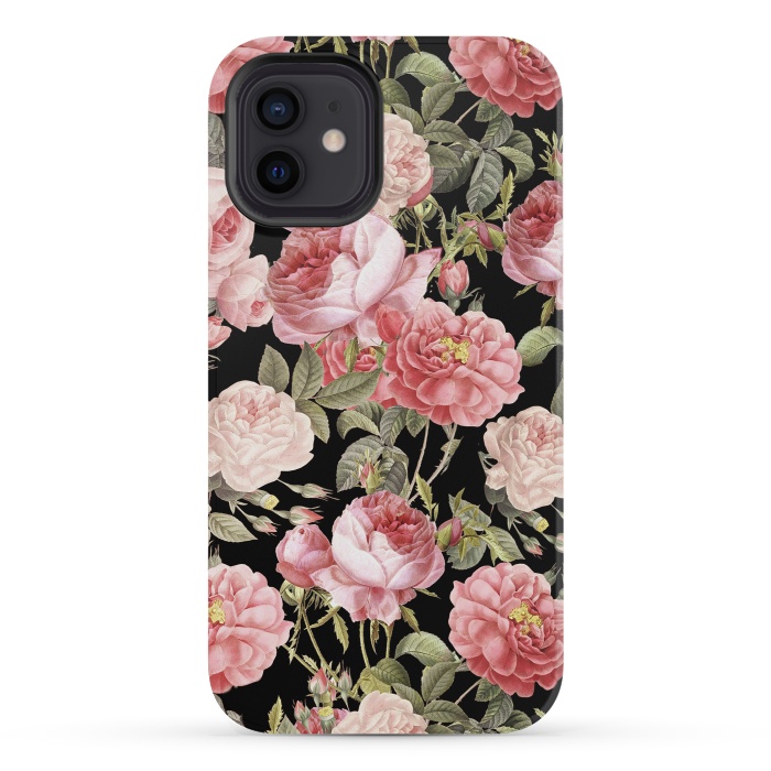 iPhone 12 mini StrongFit Bridal Roses Pattern on Black by  Utart
