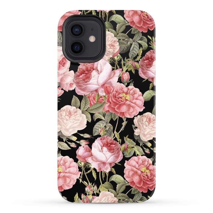 iPhone 12 StrongFit Bridal Roses Pattern on Black by  Utart