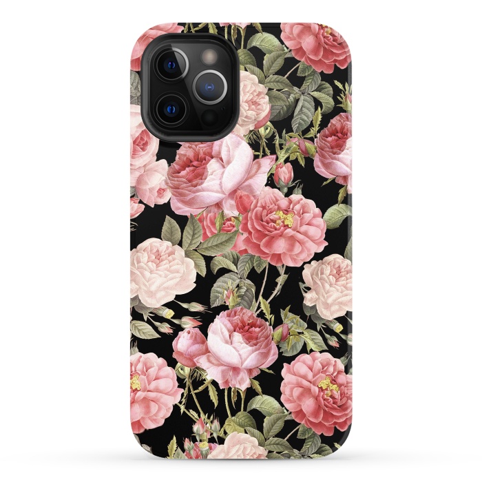iPhone 12 Pro StrongFit Bridal Roses Pattern on Black by  Utart