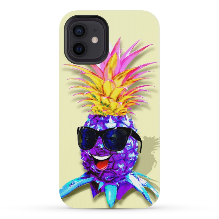 iPhone 12 mini StrongFit Pineapple Ultraviolet Happy Dude with Sunglasses  by BluedarkArt