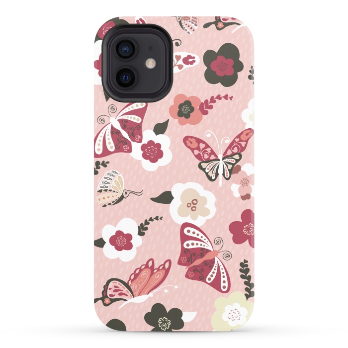 iPhone 12 StrongFit Beautiful Butterflies on Dusty Pink by Paula Ohreen