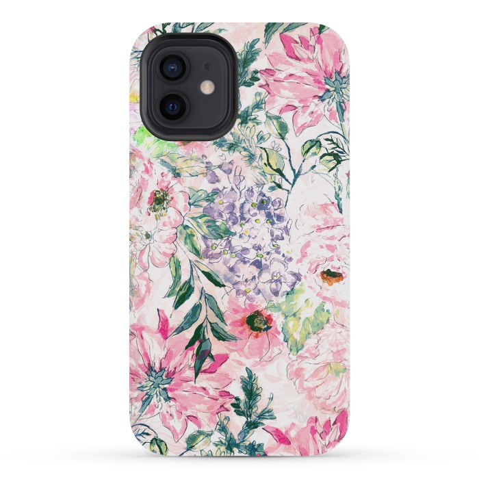 iPhone 12 mini StrongFit Boho chic watercolor pink floral hand paint by InovArts
