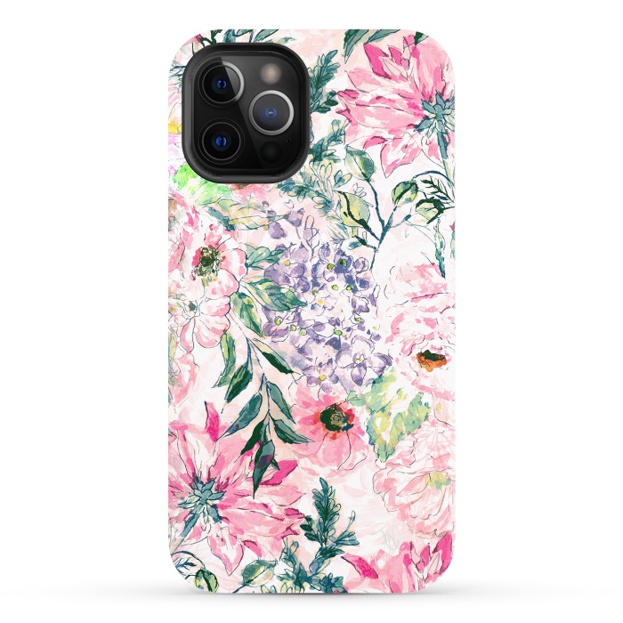 iPhone 12 Pro StrongFit Boho chic watercolor pink floral hand paint by InovArts