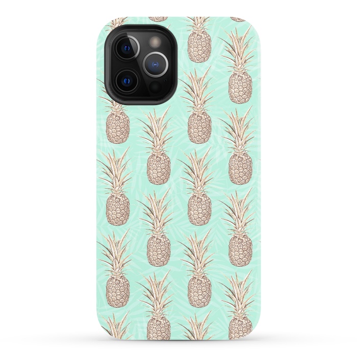 iPhone 12 Pro StrongFit Golden and mint pineapples pattern by InovArts