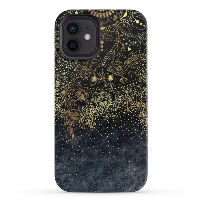 iPhone 12 mini StrongFit Stylish Gold floral mandala and confetti by InovArts