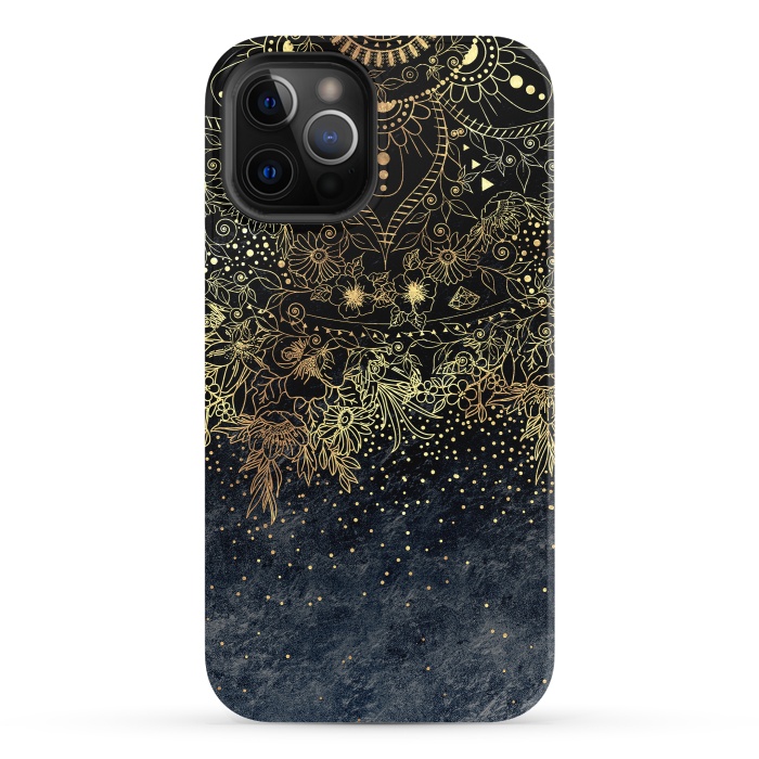 iPhone 12 Pro StrongFit Stylish Gold floral mandala and confetti by InovArts