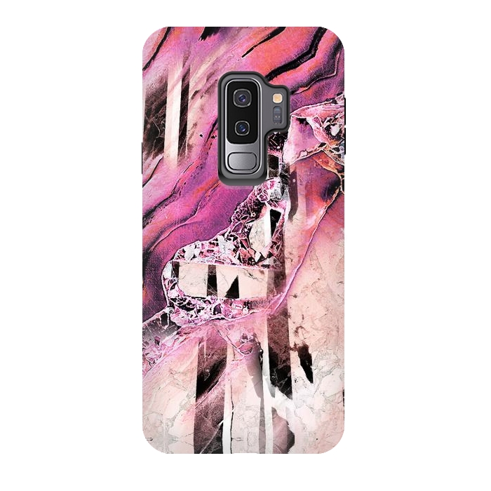 Galaxy S9 plus StrongFit Pink geode stone and marble stripes by Oana 