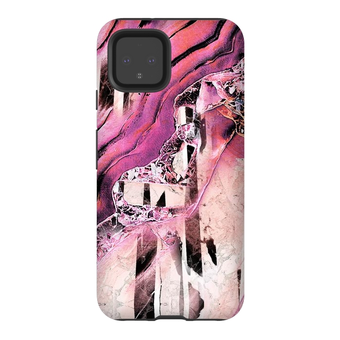 Pixel 4 StrongFit Pink geode stone and marble stripes by Oana 