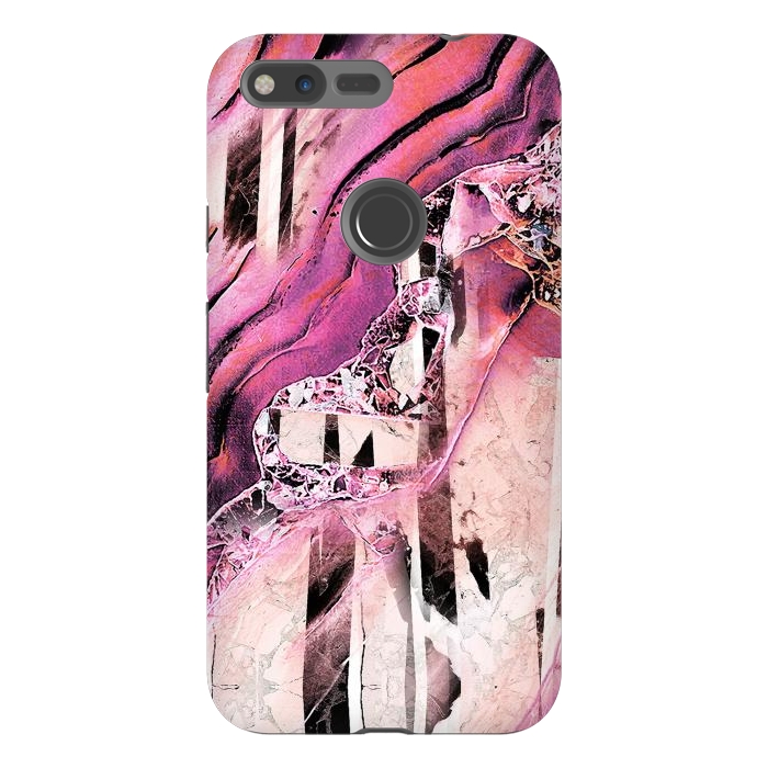 Pixel XL StrongFit Pink geode stone and marble stripes by Oana 