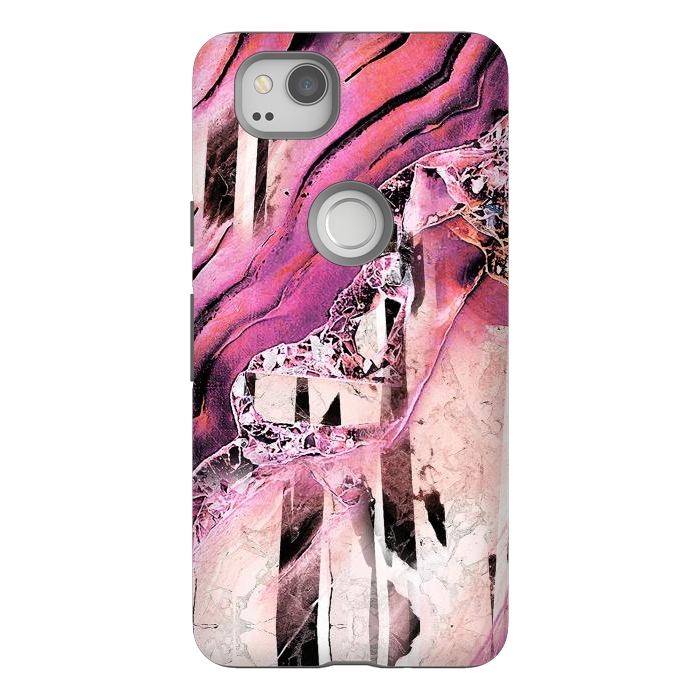 Pixel 2 StrongFit Pink geode stone and marble stripes by Oana 