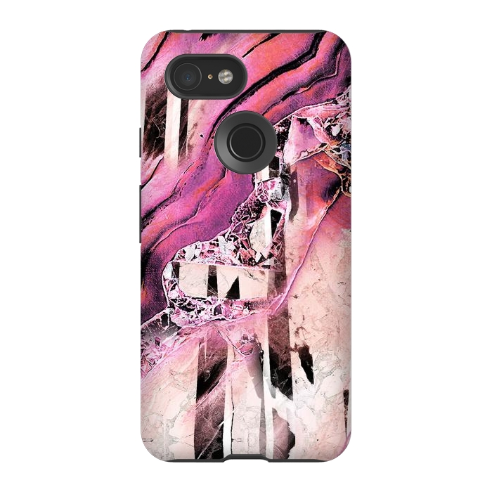 Pixel 3 StrongFit Pink geode stone and marble stripes by Oana 