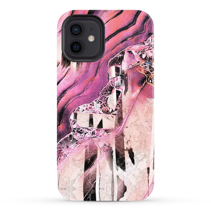 iPhone 12 StrongFit Pink geode stone and marble stripes by Oana 