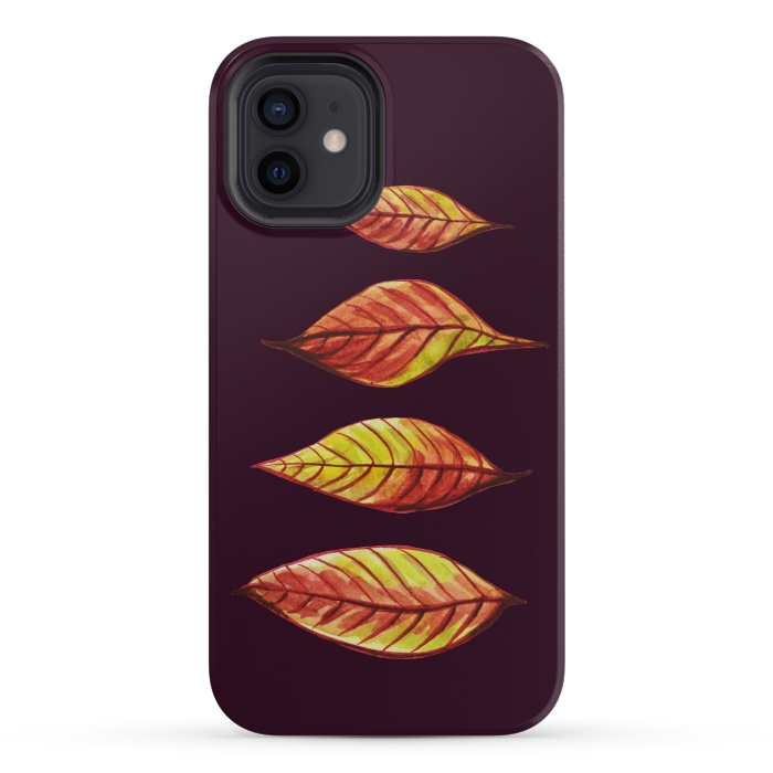 iPhone 12 mini StrongFit Four Red Yellow Ink Watercolor Painted Autumn Leaves by Boriana Giormova