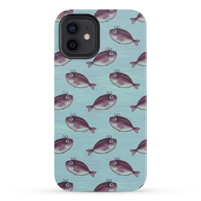iPhone 12 mini StrongFit Funny Fish With Fancy Eyelashes Pattern by Boriana Giormova