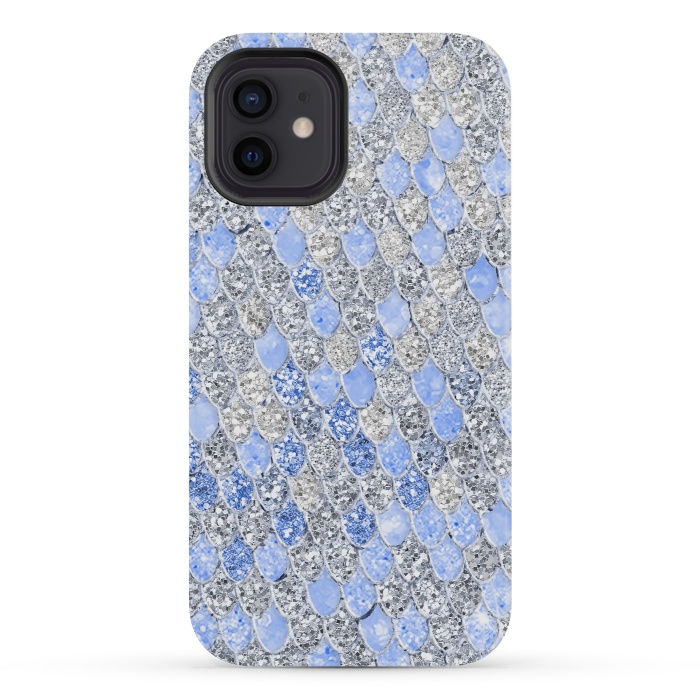 iPhone 12 mini StrongFit Blue and Silver Sparkling Mermaid Scales by  Utart