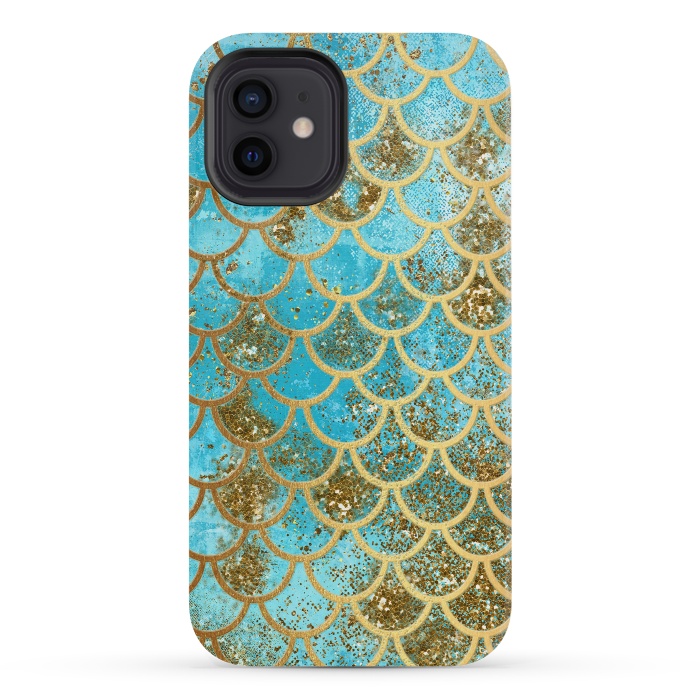 iPhone 12 mini StrongFit Blue, Glitter and Gold Mermaid Scales by  Utart