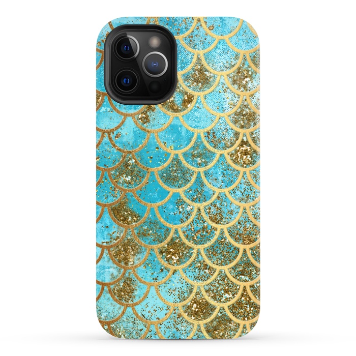 iPhone 12 Pro StrongFit Blue, Glitter and Gold Mermaid Scales by  Utart