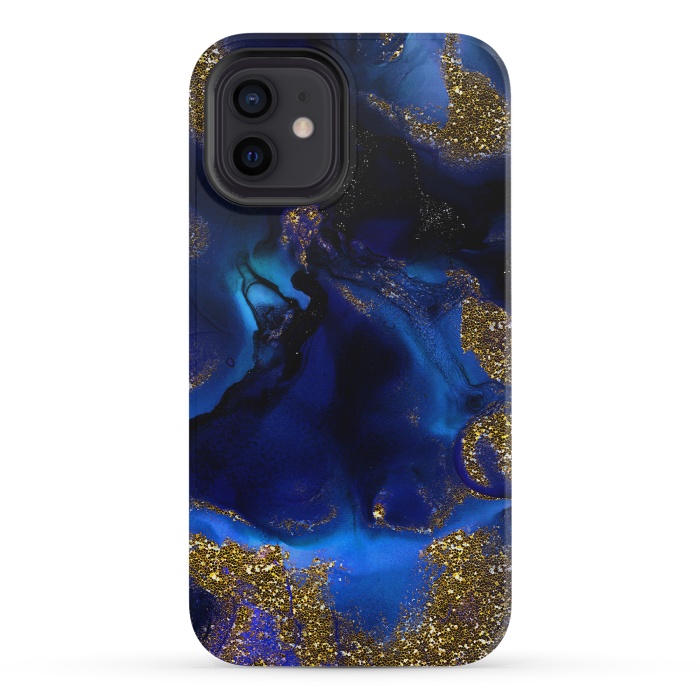 iPhone 12 mini StrongFit Indigo Blue and Gold Glitter Marble by  Utart