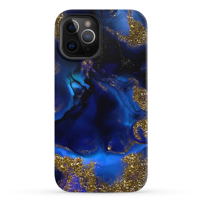 iPhone 12 Pro StrongFit Indigo Blue and Gold Glitter Marble by  Utart