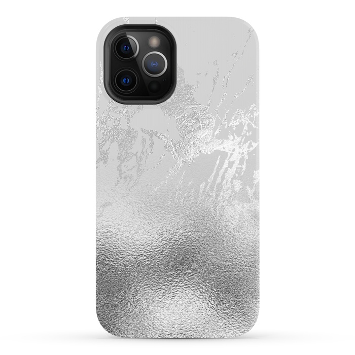 iPhone 12 Pro StrongFit Silver Marble and Glitter Foil by  Utart