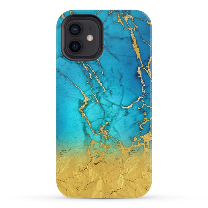 iPhone 12 mini StrongFit Sea Blue and Sun Gold Marble and Glitter by  Utart
