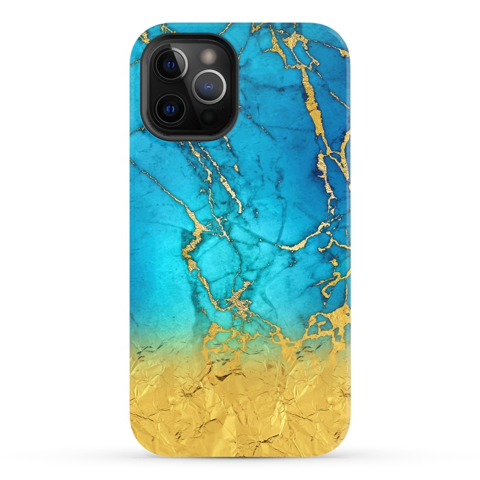 iPhone 12 Pro StrongFit Sea Blue and Sun Gold Marble and Glitter by  Utart