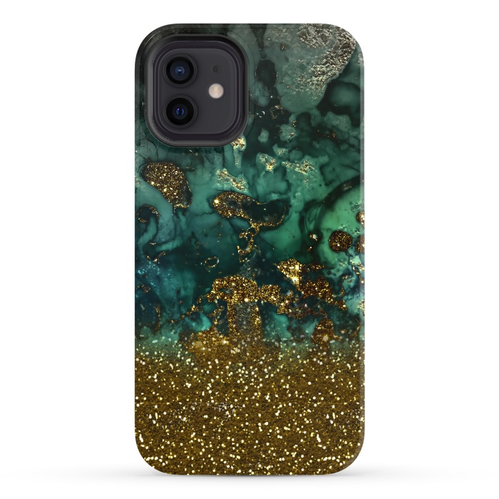 iPhone 12 StrongFit Green Malachite Marble and Gold Glitter by  Utart