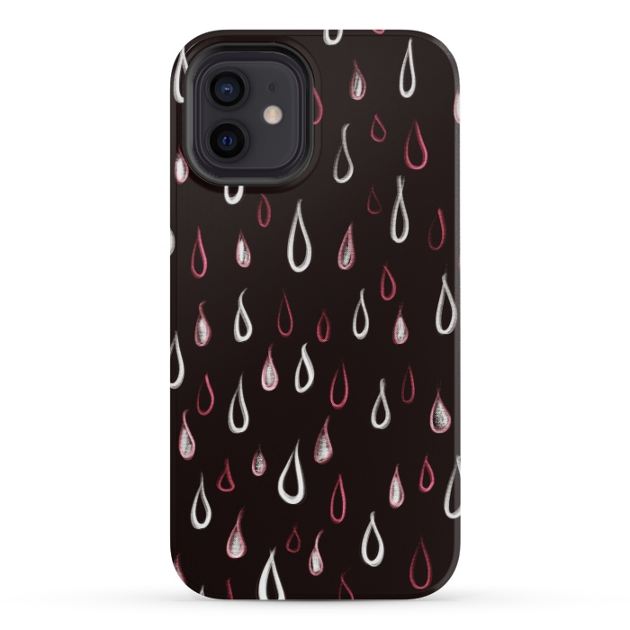 iPhone 12 mini StrongFit Dark White And Red Raindrops Pattern by Boriana Giormova