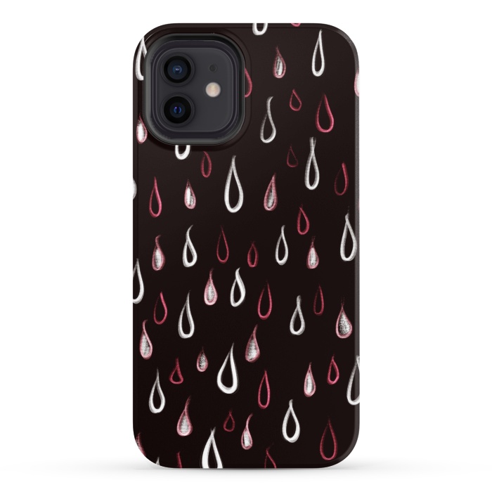 iPhone 12 StrongFit Dark White And Red Raindrops Pattern by Boriana Giormova