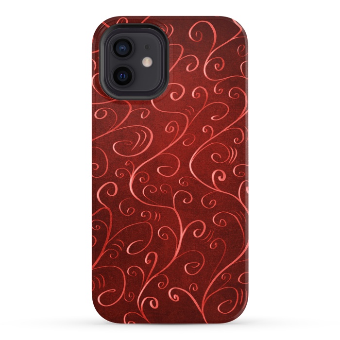 iPhone 12 StrongFit Whimsical Elegant Textured Red Swirl Pattern by Boriana Giormova