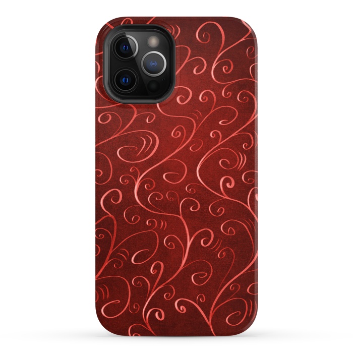 iPhone 12 Pro StrongFit Whimsical Elegant Textured Red Swirl Pattern by Boriana Giormova