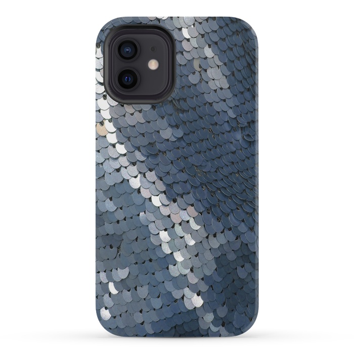 iPhone 12 mini StrongFit Shiny Blue Gray Sequins by Andrea Haase