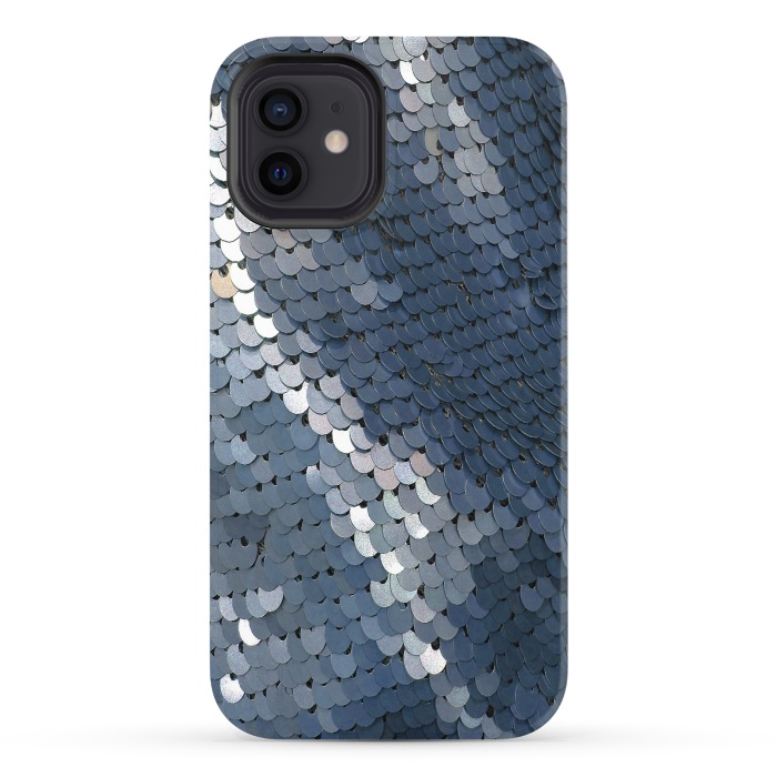 iPhone 12 StrongFit Shiny Blue Gray Sequins by Andrea Haase