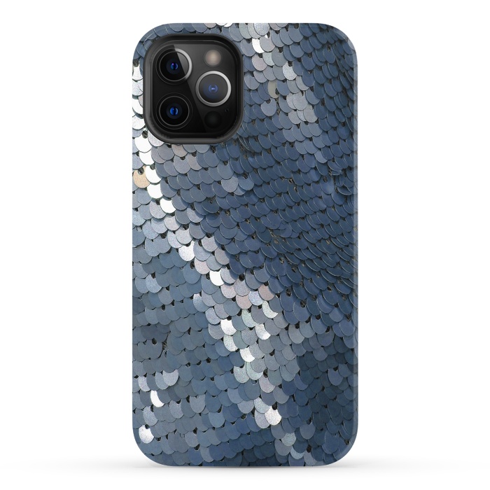 iPhone 12 Pro StrongFit Shiny Blue Gray Sequins by Andrea Haase