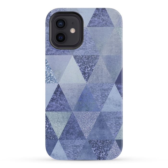 iPhone 12 mini StrongFit Blue Glitter Triangle Pattern by Andrea Haase
