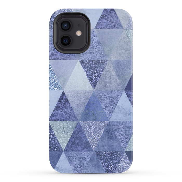 iPhone 12 StrongFit Blue Glitter Triangle Pattern by Andrea Haase
