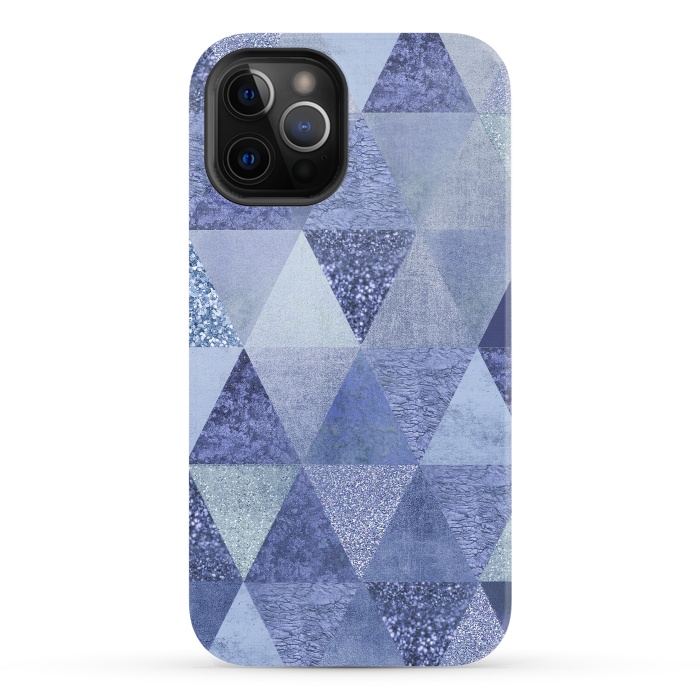 iPhone 12 Pro StrongFit Blue Glitter Triangle Pattern by Andrea Haase