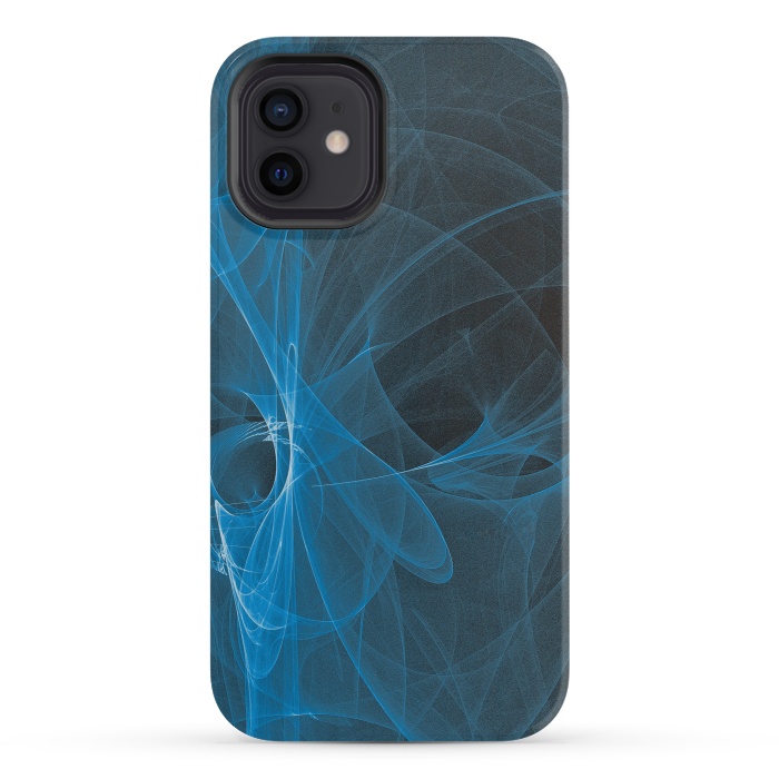 iPhone 12 mini StrongFit Blue Light Fractals On Black by Andrea Haase