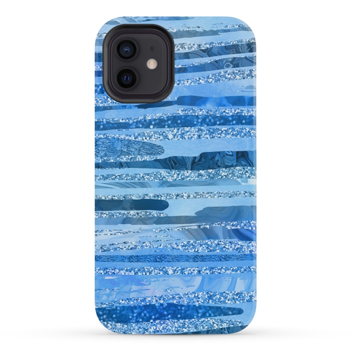 iPhone 12 mini StrongFit Blue And Aqua Glitter Stripes by Andrea Haase