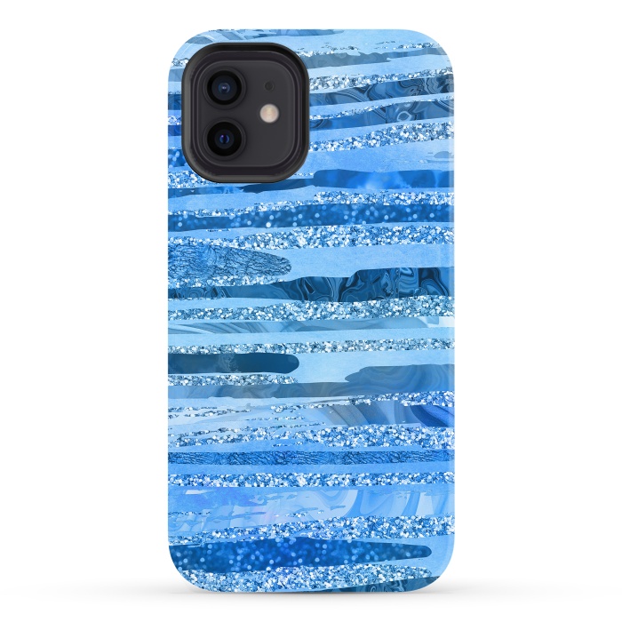 iPhone 12 StrongFit Blue And Aqua Glitter Stripes by Andrea Haase