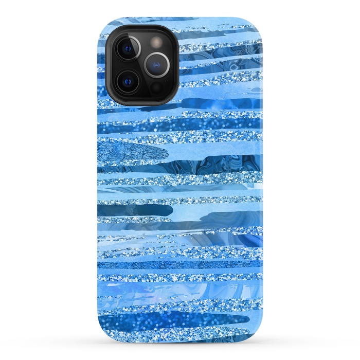 iPhone 12 Pro StrongFit Blue And Aqua Glitter Stripes by Andrea Haase
