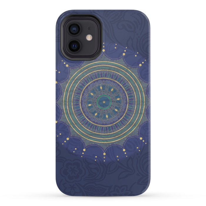iPhone 12 mini StrongFit Blue Mandala With Gold by Andrea Haase