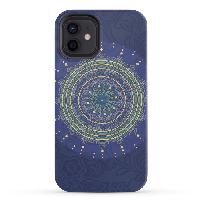 iPhone 12 StrongFit Blue Mandala With Gold by Andrea Haase