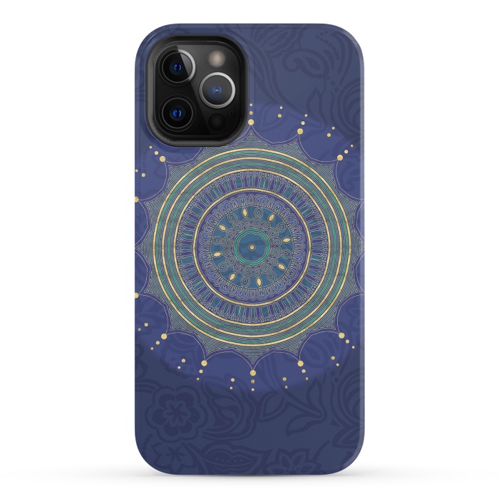 iPhone 12 Pro StrongFit Blue Mandala With Gold by Andrea Haase