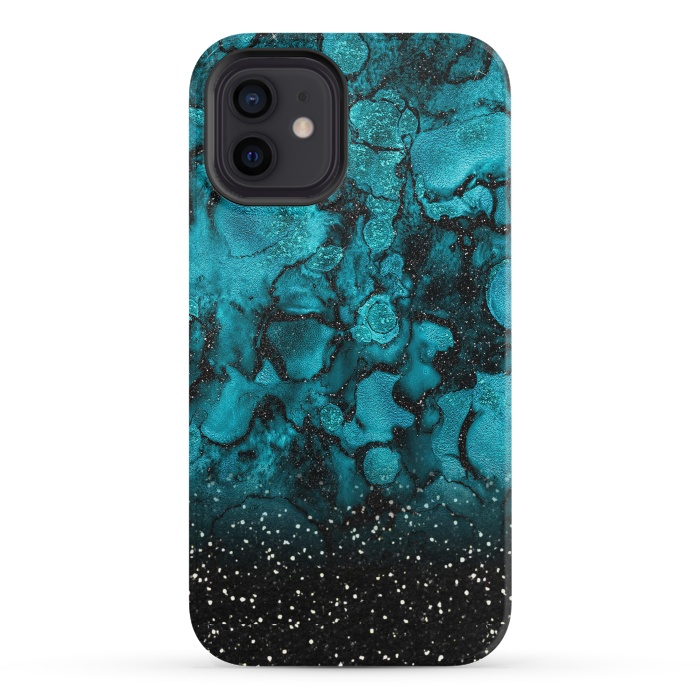 iPhone 12 mini StrongFit Indigo Blue Marble and Black Glitter by  Utart